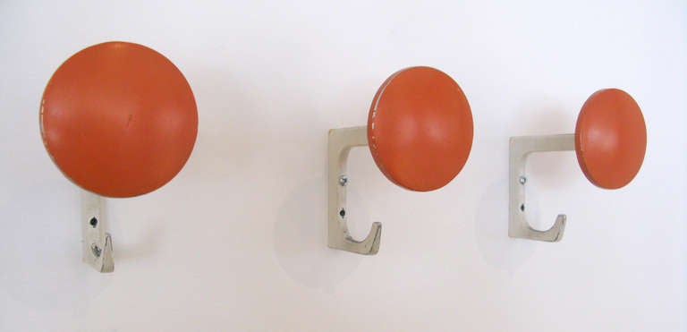 Set of 3 Orange & White Metal Coat Hooks