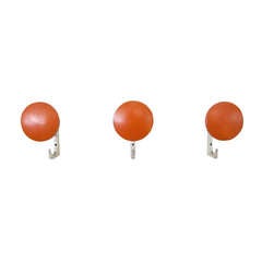 Set of 3 Orange & White Metal Coat Hooks
