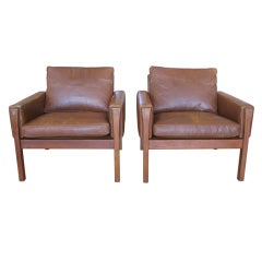 Pair of Hans J. Wegner Leather Armchairs