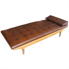 Poul Volther Wood & Aged Leather Day Bed w/ Storage