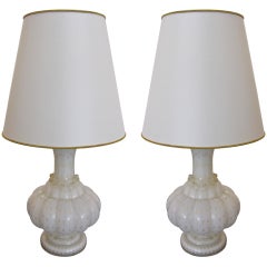 Pair of White & Gold Murano Glass Lamps