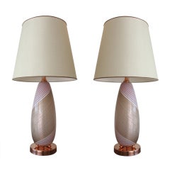 Pair of Dino Martens Pink Swirl Glass Lamps