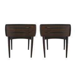 Pair of Curved Teak Night Stands