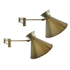 Pair of Antiqued Brass Swing Arm Wall Lights