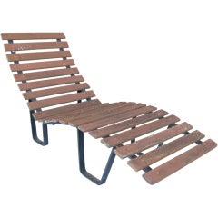 Slatted Wood & Metal Lounge Chair