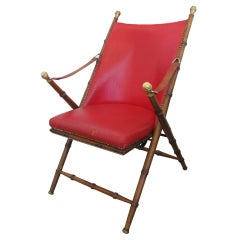 Folding Red Faux Leather & Oak Chair