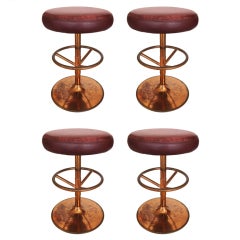Set of 4 Aged Copper & Leather Stools