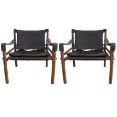 Pair of Arne Norell Leather "Safari" Chairs
