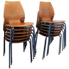 Set of 12 Teak Stackable Dining Chairs