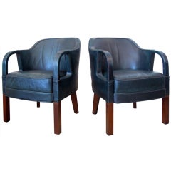 Vintage Pair of Aged Leather Club Chairs