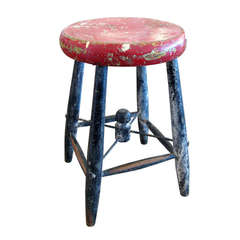 Antique Red & Black Wooden Milking Stool