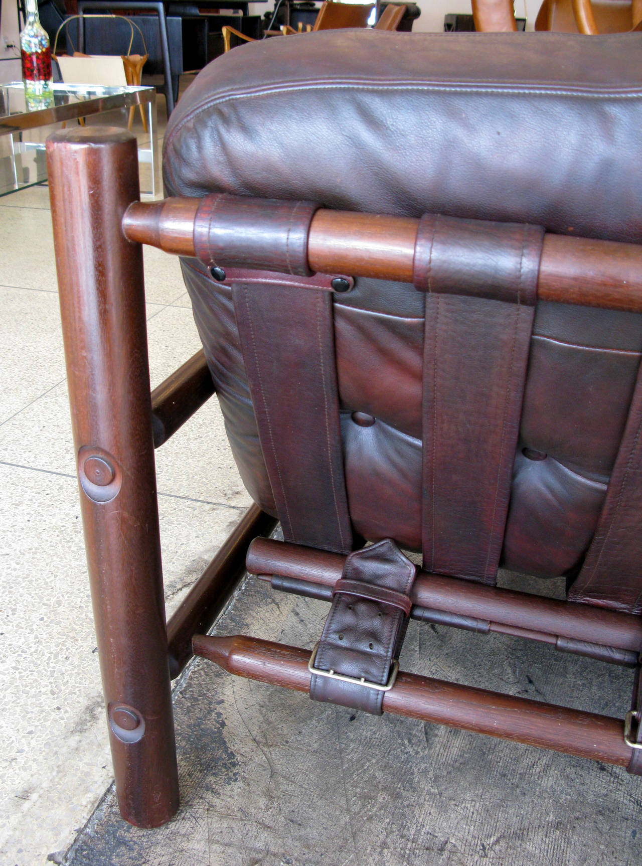 Late 20th Century Leather Safari Style Three-Seat Sofa