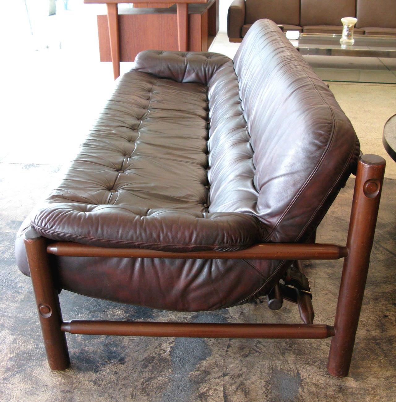Danish Leather Safari Style Three-Seat Sofa