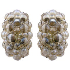 Pair of Bubbled Amber Glass Sconces