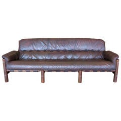 Leather Safari Style Three-Seat Sofa