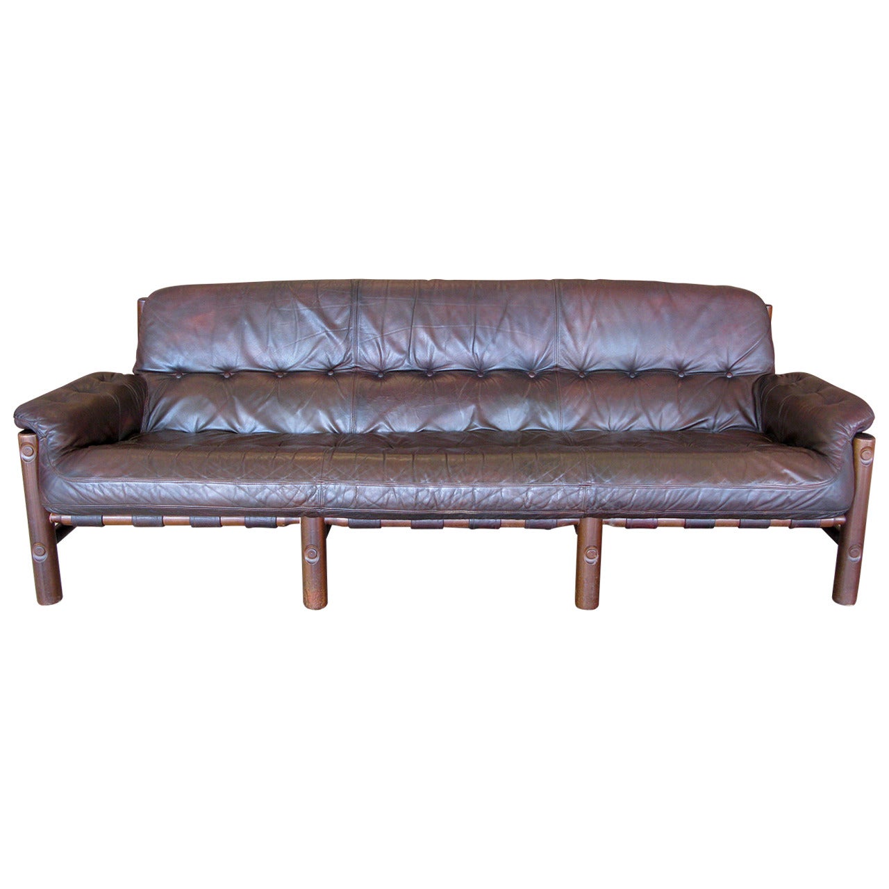 Leather Safari Style Three-Seat Sofa