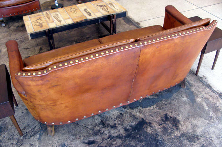 20th Century Aged Leather 2 Person Sofa