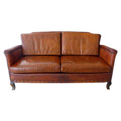 Antique Aged Leather 2 Person Sofa