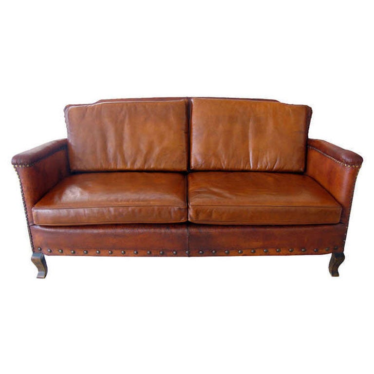 Aged Leather 2 Person Sofa