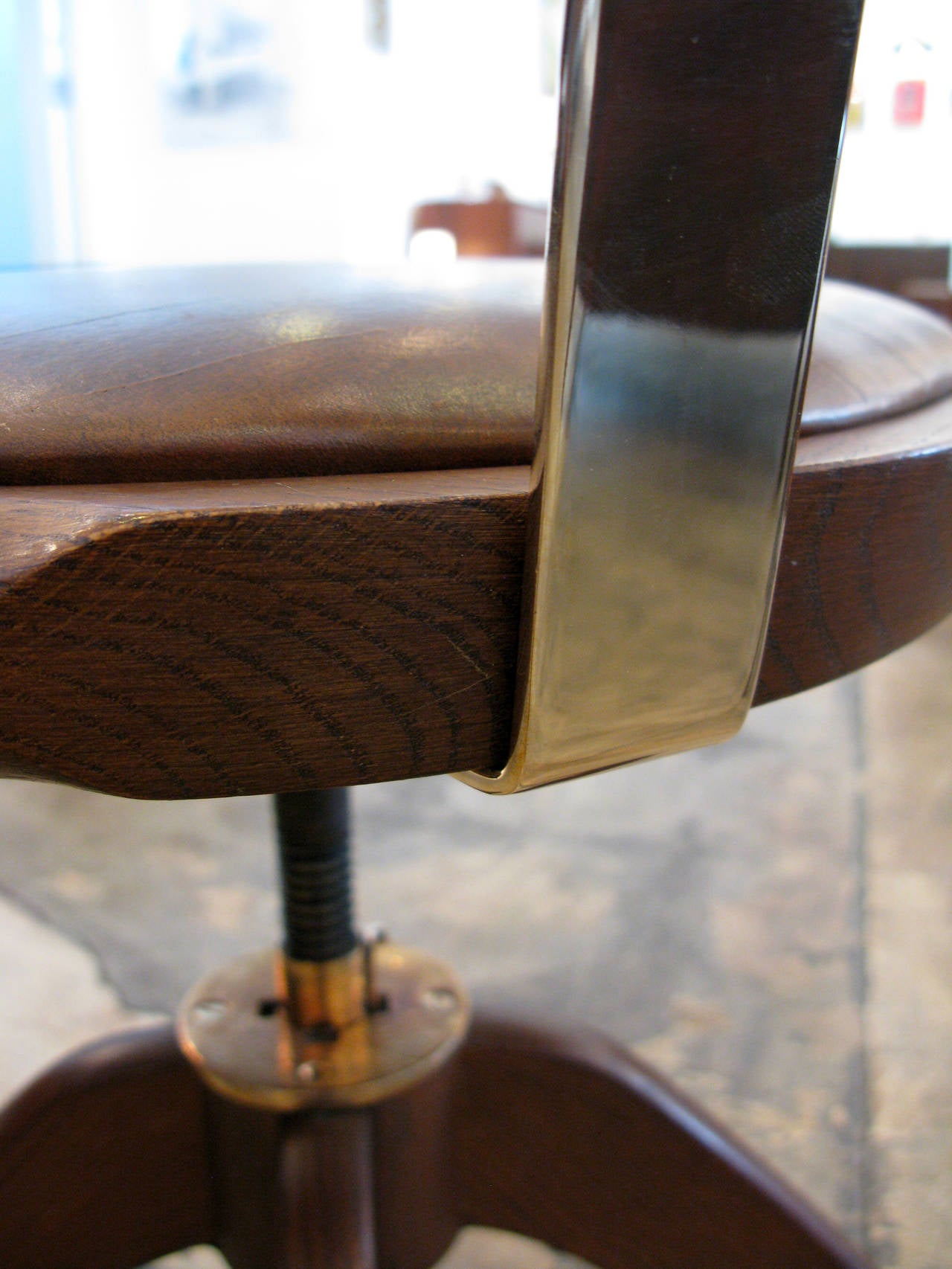 Single Oak, Bronze and Leather Desk Chair 1