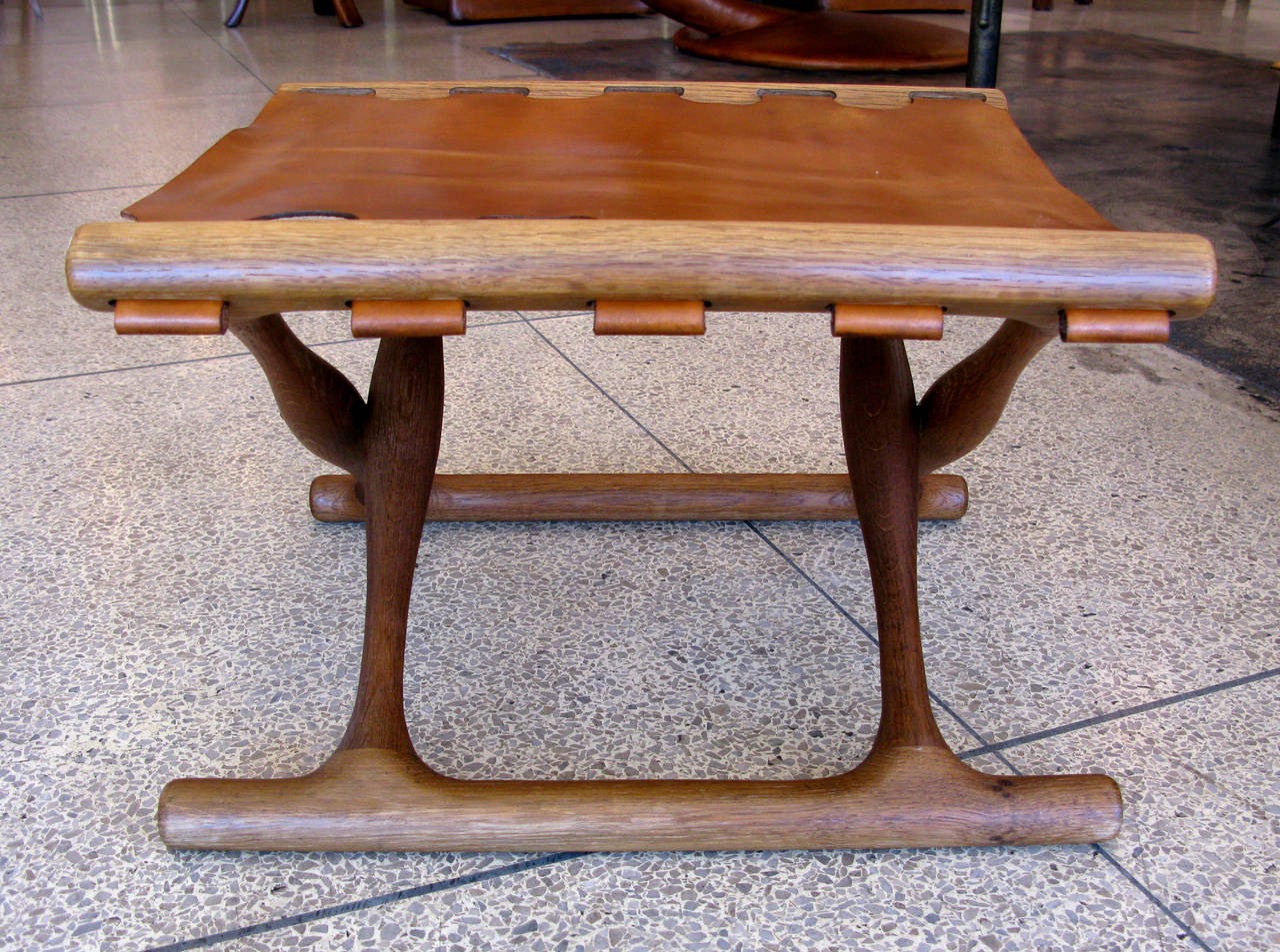 Poul Hundevad Oak and Leather Folding Stool