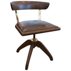 Vintage Single Oak, Bronze and Leather Desk Chair