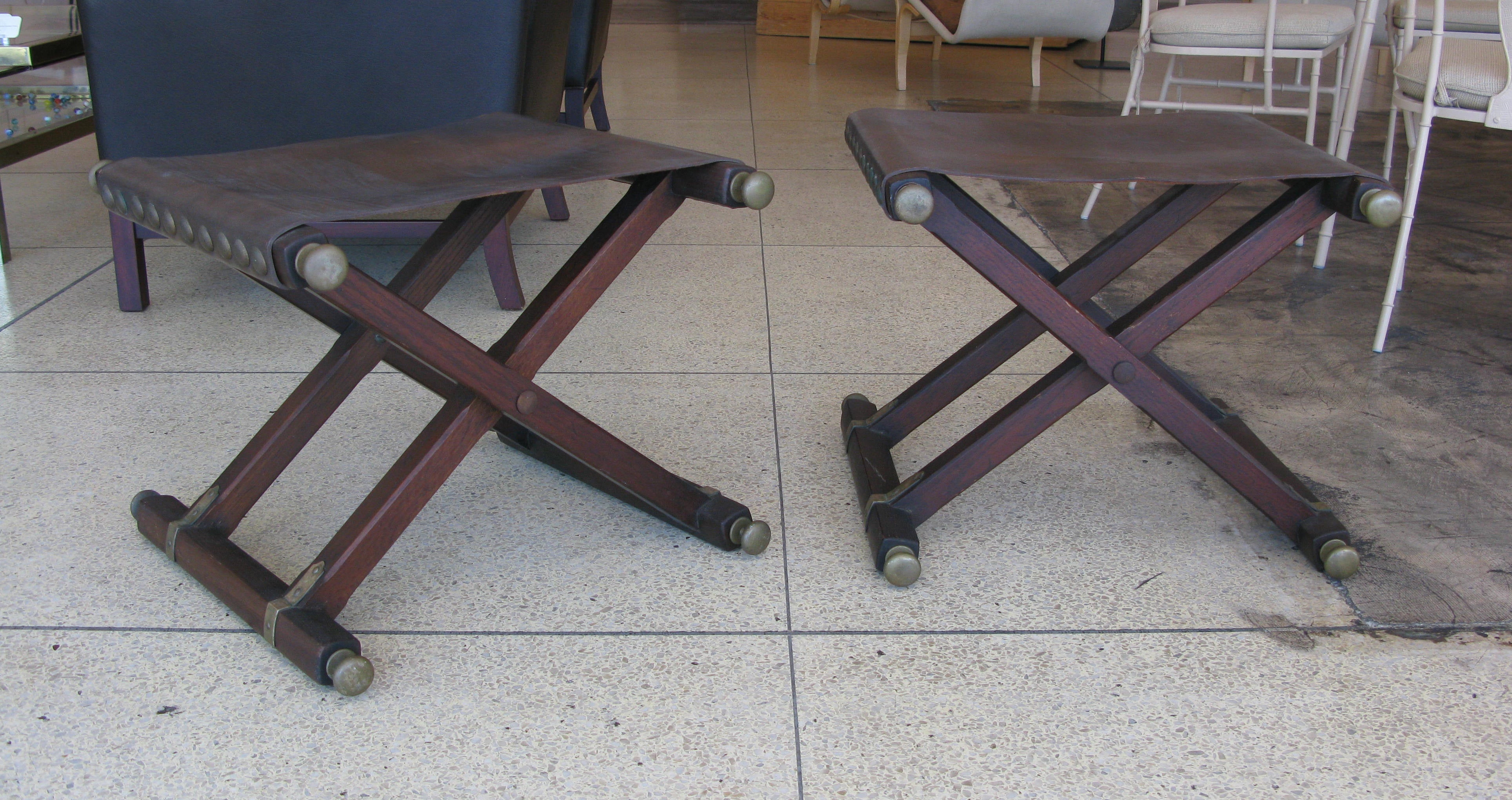 Pair of Vintage Campaign "X" Stools