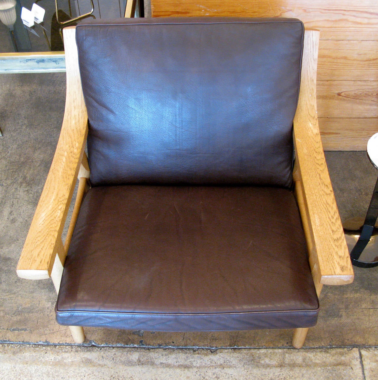 Pair of Hans Wegner Oak and Leather Chairs 1