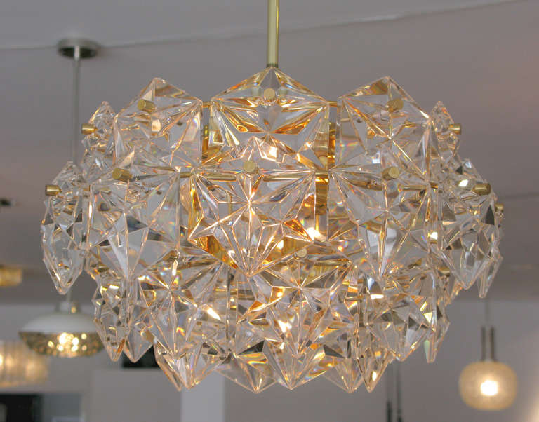 German Brass and Crystal Kinkeldey Chandelier