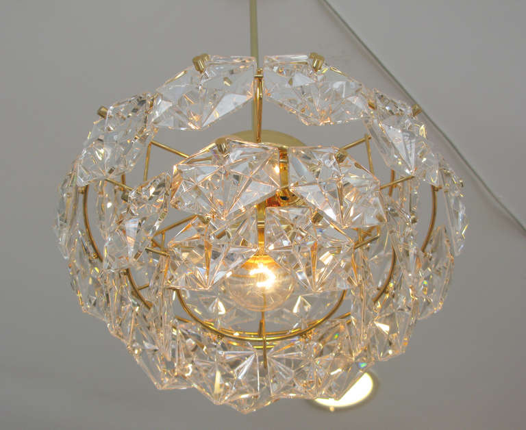 Brass and Crystal Kinkeldey Chandelier In Excellent Condition In Los Angeles, CA