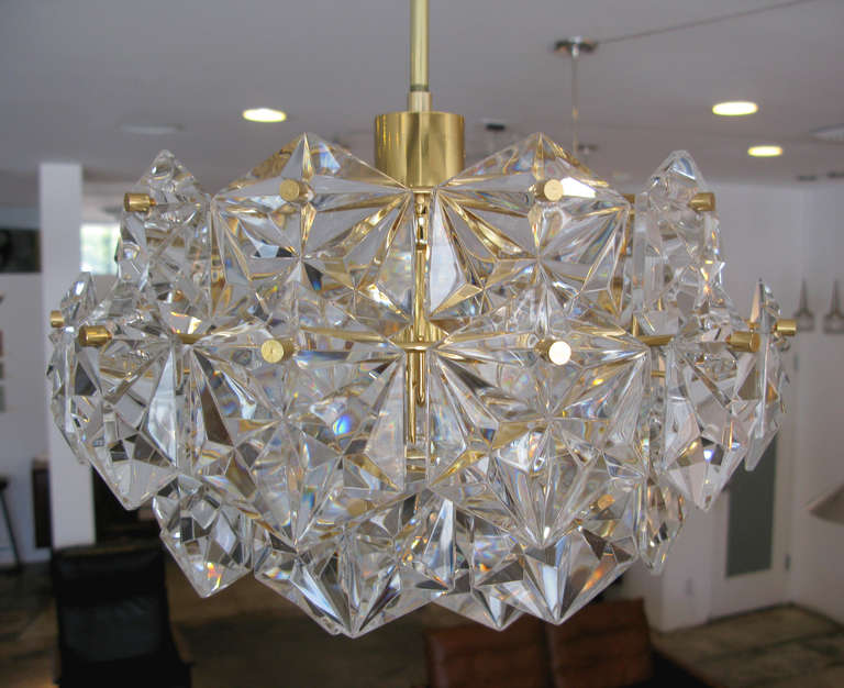 Mid-20th Century Brass and Crystal Kinkeldey Chandelier