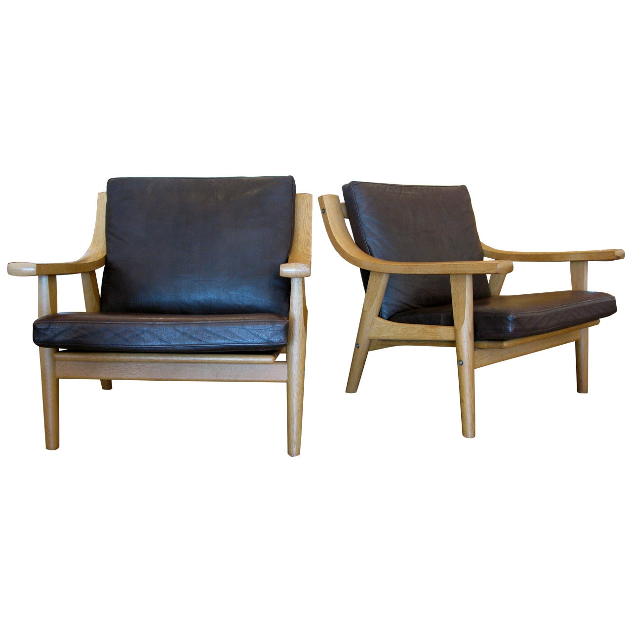 Pair of Hans Wegner Oak and Leather Chairs