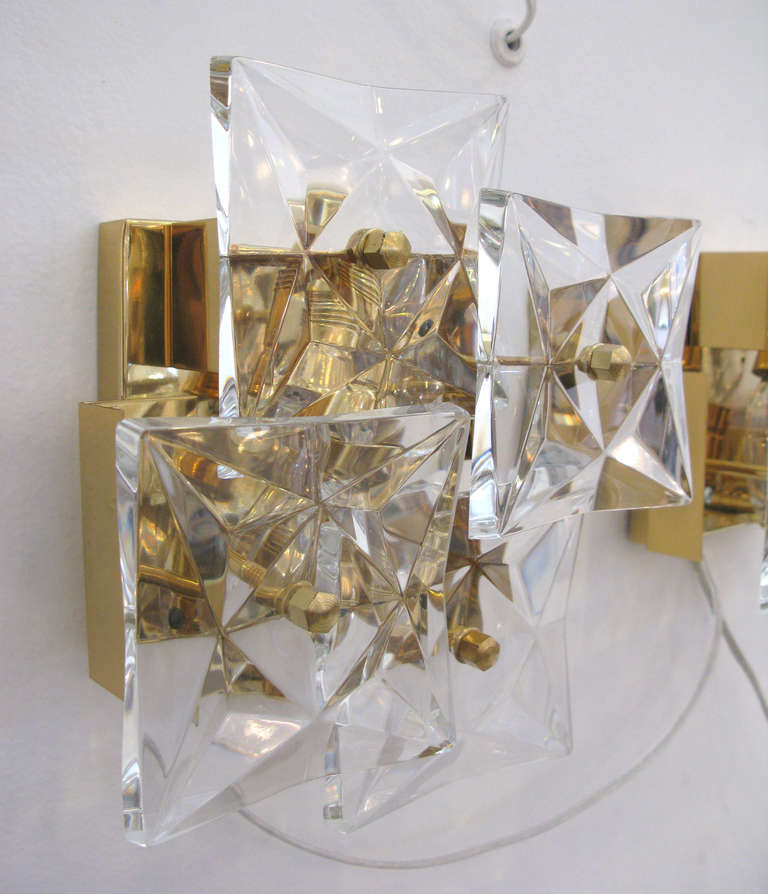 Pair of Brass and Crystal Kinkeldey Sconces In Excellent Condition In Los Angeles, CA