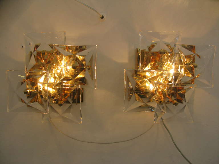 Pair of Brass and Crystal Kinkeldey Sconces 4