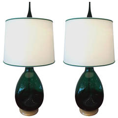 Pair of Emerald Green Blenko Glass Lamps