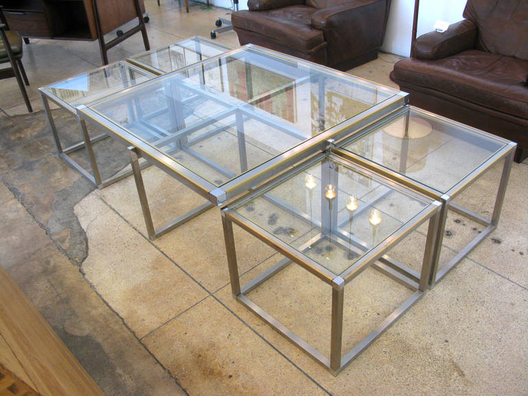 Late 20th Century Maison Charles Glass Coffee Table with Four Side Tables