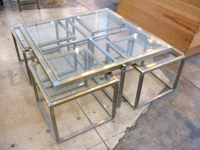 French Maison Charles Glass Coffee Table with Four Side Tables