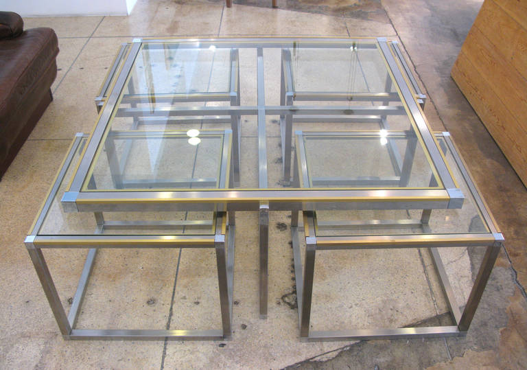 Maison Charles Glass Coffee Table with Four Side Tables In Excellent Condition In Los Angeles, CA