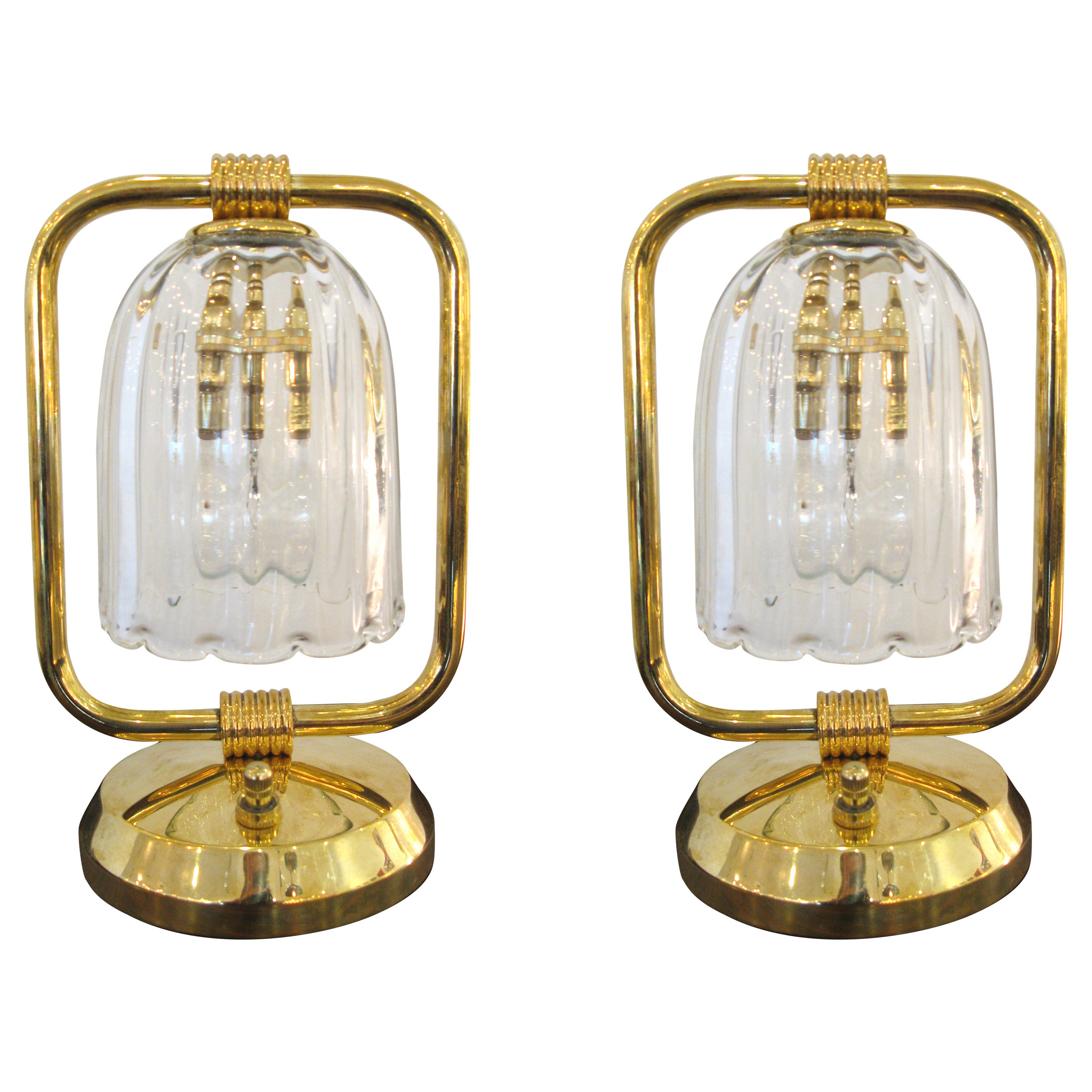 Pair of Petite Italian Glass Desk Lamps