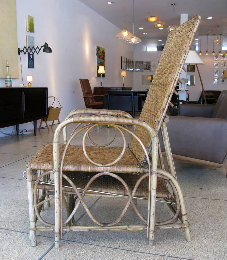 R. Wengler Adjustable Rattan Lounger In Good Condition In Los Angeles, CA