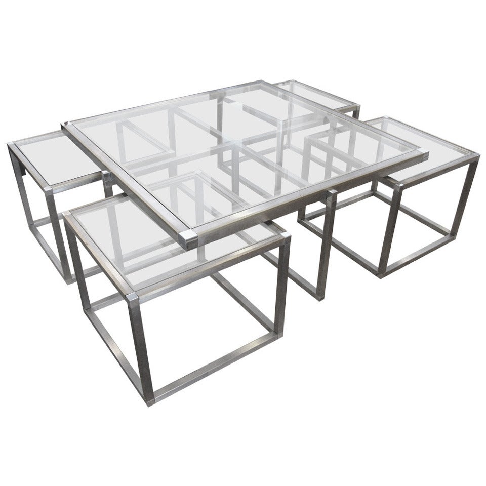 Maison Charles Glass Coffee Table with Four Side Tables