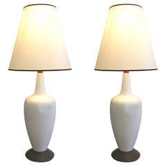 Pair of Teak and Ceramic Lamps