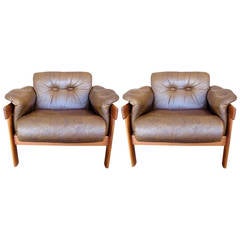 Pair of Leather Safari Style Lounge Chairs