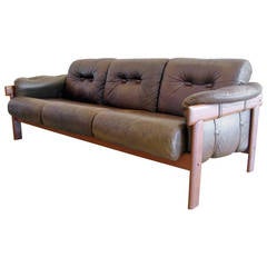 Danish Leather and Teak Safari Style Sofa