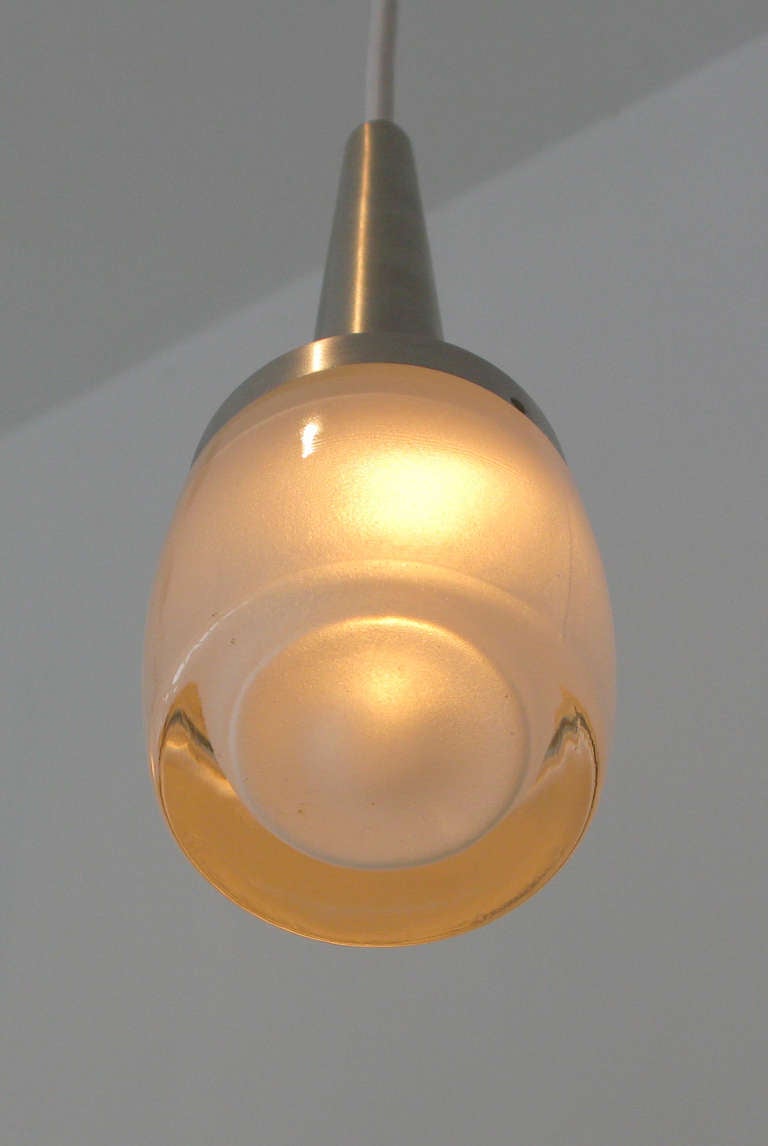 Mid-20th Century Set of 3 Slim Frosted Glass Pendant Lights