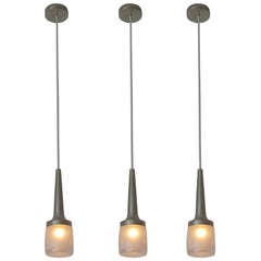 Set of 3 Slim Frosted Glass Pendant Lights