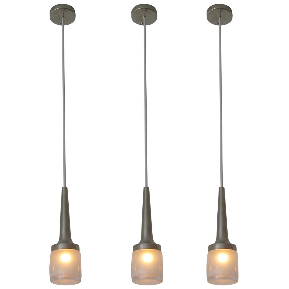 Set of 3 Slim Frosted Glass Pendant Lights at 1stDibs