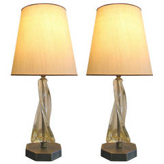 Pair of Murano Gold Aventurine Swirl Lamps