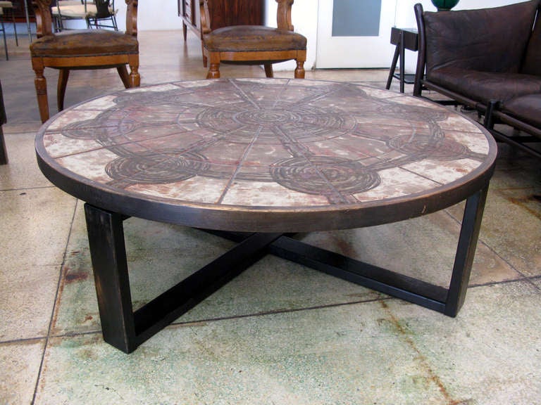 Danish Oak & Tile Round Table by Ox-Art
