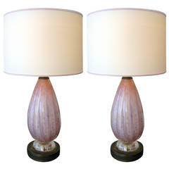 Pair of Pink and Cream Murano Glass Lamps